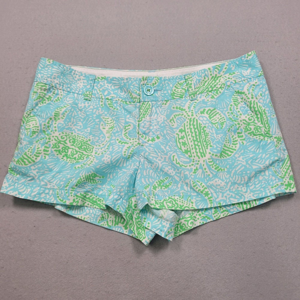 Lilly Pulitzer Womens Blue Green Turtle Print Cotton Shorts Size 4 33092